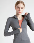 Long Sleeve Sports Jacket Women Zip Fitness Yoga Shirt