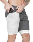 Men 2 in 1 Running Shorts Jogging Gym Fitness