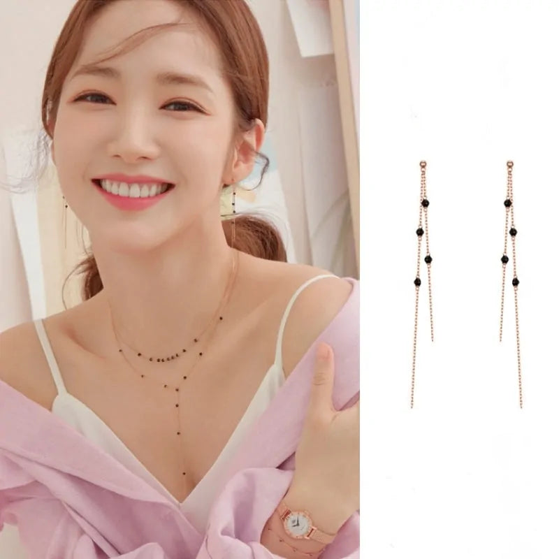 MENGJIQIAO 2024 Korean TV Star Crystal Tassel Drop Earrings for Women Party Jewelry