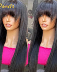 Straight Human Hair Wigs With Bangs 250% HD Transparent Lace Front Wigs For Women High Density Brazilian 360 Lace Wigs