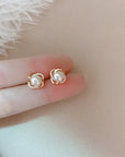 14k Real Gold Twisted Zircon Pearl Earrings for Women Luxury Jewelry Bijoux