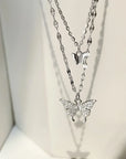 ANENJERY 925 Sterling Silver CZ Butterfly Necklace: Double Layer Dainty Jewelry