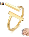 Vnox Minimalist Double T Letter Rings: Gold Tone Stainless Steel Jewelry