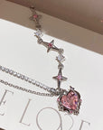 Sweet Pink Heart Crystal Necklace