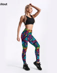 Quickitout Color Feathers 3D Printed Women's Mid-Waist Fitness Trousers