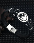 2024 Fashion Jewelry Stainless Steel Tai Chi Yin Yang Fish Leather Bracelet