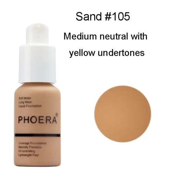 PHOERA 30ML Face Liquid Foundation Long Lasting Waterproof Concealer Liquid Makeup Matte Base Makeup Cosmetics