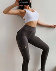 High Waist Pocketed Polyester Fitness Leggings for Women