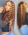 Ombre Honey Blonde Curly Human Hair Wig 13x4 Brazilian Brown Color Deep Water Wave Hd Highlight Frontal Bob Lace Frontal Wig