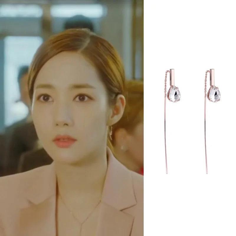 MENGJIQIAO 2024 Korean TV Star Crystal Tassel Drop Earrings for Women Party Jewelry