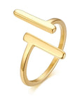 Vnox Minimalist Double T Letter Rings: Gold Tone Stainless Steel Jewelry