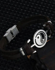 2024 Fashion Jewelry Stainless Steel Tai Chi Yin Yang Fish Leather Bracelet