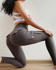 High Waist Pocketed Polyester Fitness Leggings for Women