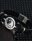 2024 Fashion Jewelry Stainless Steel Tai Chi Yin Yang Fish Leather Bracelet