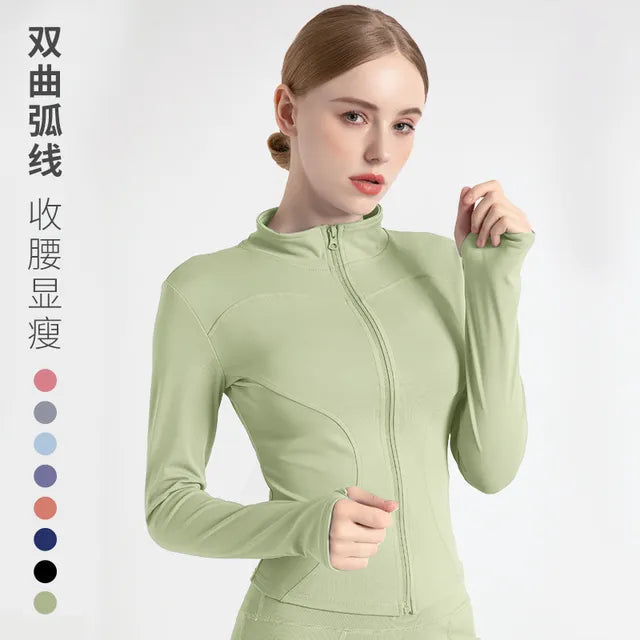 Long Sleeve Sports Jacket Women Zip Fitness Yoga Shirt