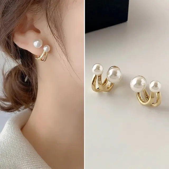 14k Real Gold Twisted Zircon Pearl Earrings for Women Luxury Jewelry Bijoux