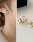 14k Real Gold Twisted Zircon Pearl Earrings for Women Luxury Jewelry Bijoux