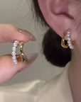 14k Real Gold Twisted Zircon Pearl Earrings for Women Luxury Jewelry Bijoux