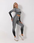 Seamless Ombre Long Sleeve Yoga Set: Women's High-Waisted Fitness Suit