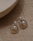 14k Real Gold Twisted Zircon Pearl Earrings for Women Luxury Jewelry Bijoux