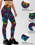 Quickitout Color Feathers 3D Printed Women's Mid-Waist Fitness Trousers