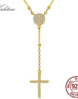 KALETINE 925 Sterling Silver Rosary Necklaces Trendy Gold Jewelry Cross Charms Turkey Evil Eye Necklace Women Accessories Men