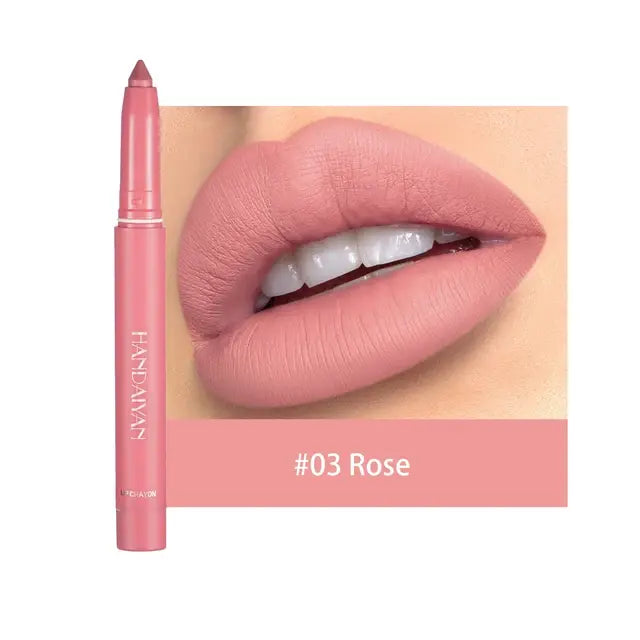 HANDAIYAN Matte Lipstick Non-smudge Rotating Lipstick Lip Liner with Pencil Sharpener