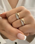 2024 Nwe Stainless Steel 18K Gold Plated Sun Rings for Women Inlaid Natural Stone Metal Texture Hollow Ring Fashion Jewelry