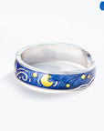 Adjustable Van Gogh Starry Night Couple Rings: Silver with Blue Stars - Valentine's Jewelry