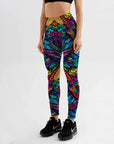 Quickitout Color Feathers 3D Printed Women's Mid-Waist Fitness Trousers