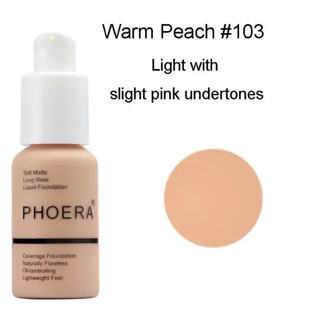 PHOERA 30ML Face Liquid Foundation Long Lasting Waterproof Concealer Liquid Makeup Matte Base Makeup Cosmetics