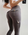 High Waist Pocketed Polyester Fitness Leggings for Women