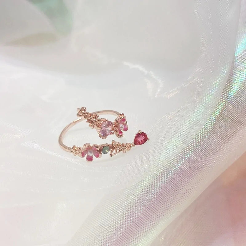 Delicate Zircon Heart Moon Adjustable Ring: Fashionable Korean Style Jewelry for Women