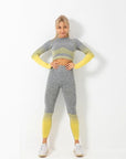 Seamless Ombre Long Sleeve Yoga Set: Women's High-Waisted Fitness Suit