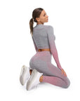 Seamless Ombre Long Sleeve Yoga Set: Women's High-Waisted Fitness Suit