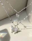 ANENJERY 925 Sterling Silver CZ Butterfly Necklace: Double Layer Dainty Jewelry