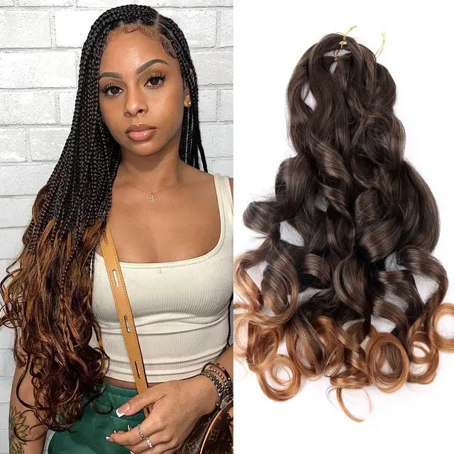 French Curly Crochet Braiding Hair Synthetic Loose Wave Ombre Braids Spiral Curls Pre Stretched Hair Extensions for Women