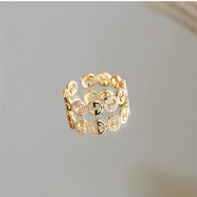 2024  Plated Trendy Light Luxury Adjustable Ring Women&amp;