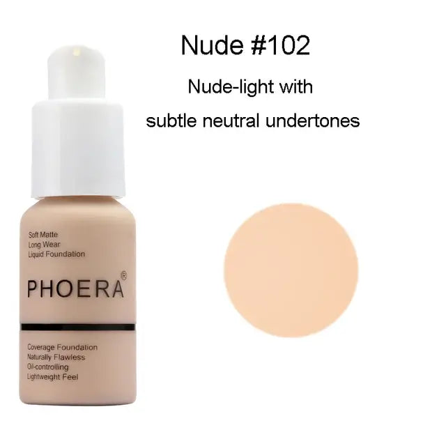 PHOERA 30ML Face Liquid Foundation Long Lasting Waterproof Concealer Liquid Makeup Matte Base Makeup Cosmetics