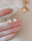 14k Real Gold Twisted Zircon Pearl Earrings for Women Luxury Jewelry Bijoux