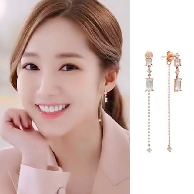 MENGJIQIAO 2024 Korean TV Star Crystal Tassel Drop Earrings for Women Party Jewelry