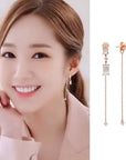 MENGJIQIAO 2024 Korean TV Star Crystal Tassel Drop Earrings for Women Party Jewelry