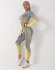 Seamless Ombre Long Sleeve Yoga Set: Women's High-Waisted Fitness Suit