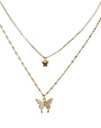 ANENJERY 925 Sterling Silver CZ Butterfly Necklace: Double Layer Dainty Jewelry