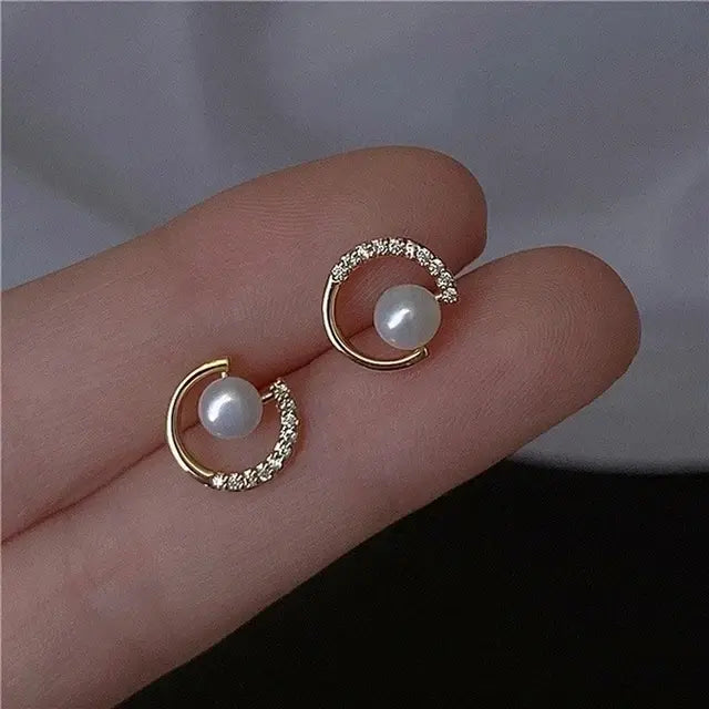 14k Real Gold Twisted Zircon Pearl Earrings for Women Luxury Jewelry Bijoux