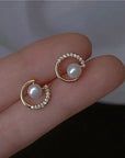 14k Real Gold Twisted Zircon Pearl Earrings for Women Luxury Jewelry Bijoux