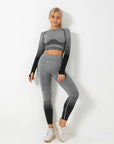 Seamless Ombre Long Sleeve Yoga Set: Women's High-Waisted Fitness Suit