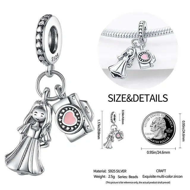 024 925 Sterling Silver Crystal Slippers Barbie Series Beads Suitable for Original Pandora Bracelet DIY Gift