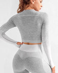 Seamless Ombre Long Sleeve Yoga Set: Women's High-Waisted Fitness Suit