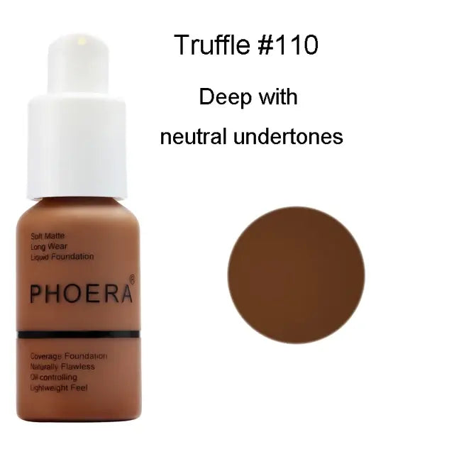 PHOERA 30ML Face Liquid Foundation Long Lasting Waterproof Concealer Liquid Makeup Matte Base Makeup Cosmetics